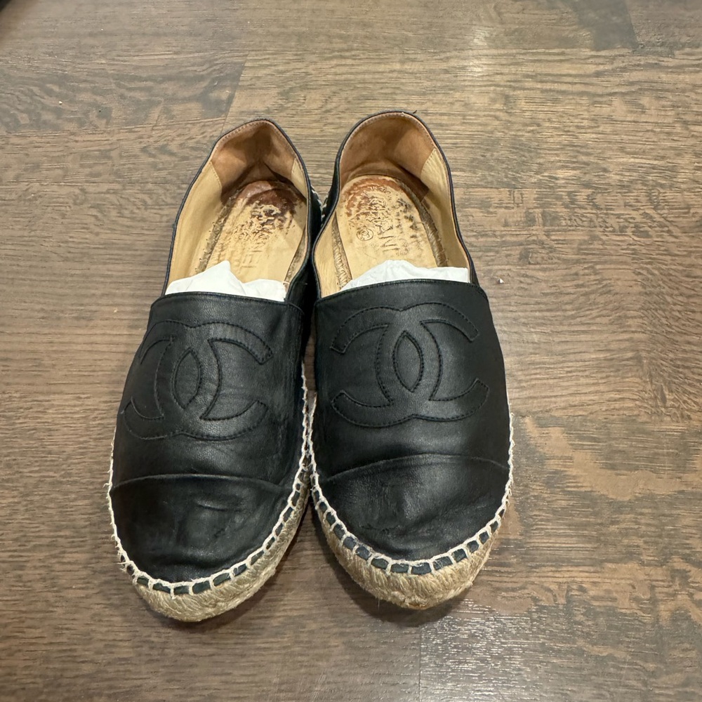 Chanel Black Espadrille Flats Size 39